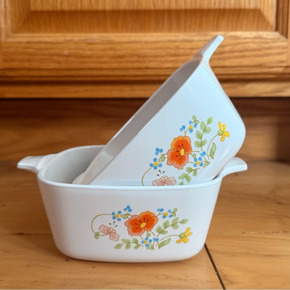 Corningware White Baking Dish Set with Floral Design